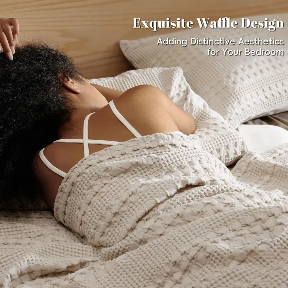 Cotton Waffle Blanket Twin Size For College Dorm Lightweight Breathable